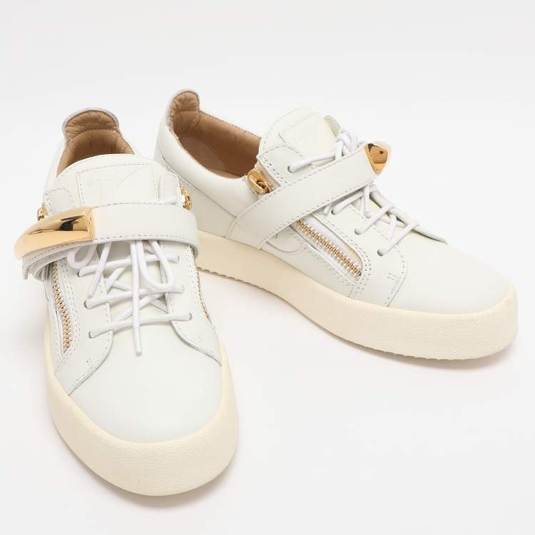 Pre Owned Giuseppe Zanotti Shark Tooth Size 40 White Leather Low Top Sneakers