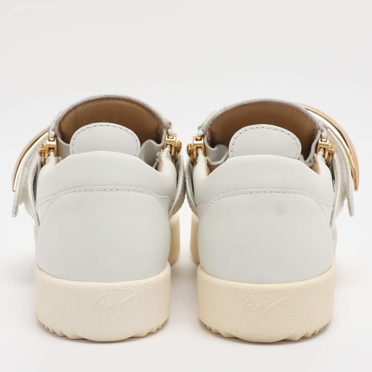 Pre Owned Giuseppe Zanotti Shark Tooth Size 40 White Leather Low Top Sneakers