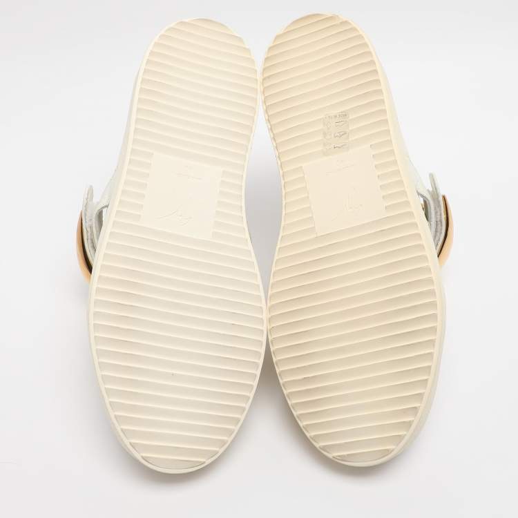 Pre Owned Giuseppe Zanotti Shark Tooth Size 40 White Leather Low Top Sneakers