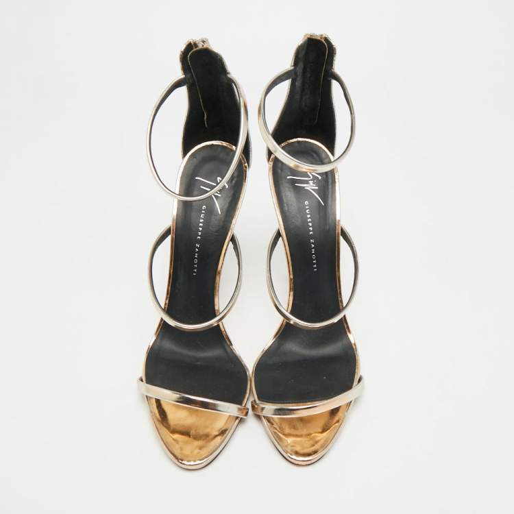 Pre Owned Giuseppe Zanotti Harmony Size 41 Gold Foil Leather Ankle Strap Sandals
