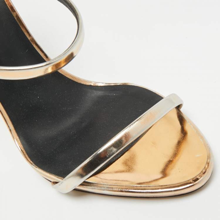 Pre Owned Giuseppe Zanotti Harmony Size 41 Gold Foil Leather Ankle Strap Sandals