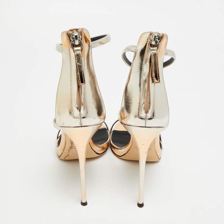 Pre Owned Giuseppe Zanotti Harmony Size 41 Gold Foil Leather Ankle Strap Sandals