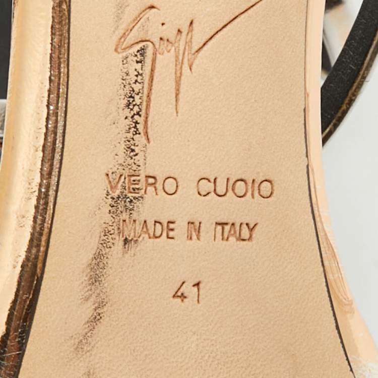 Pre Owned Giuseppe Zanotti Harmony Size 41 Gold Foil Leather Ankle Strap Sandals