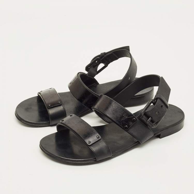 Pre Owned Giuseppe Zanotti Size 40 Black Leather Slingback Flat Sandals