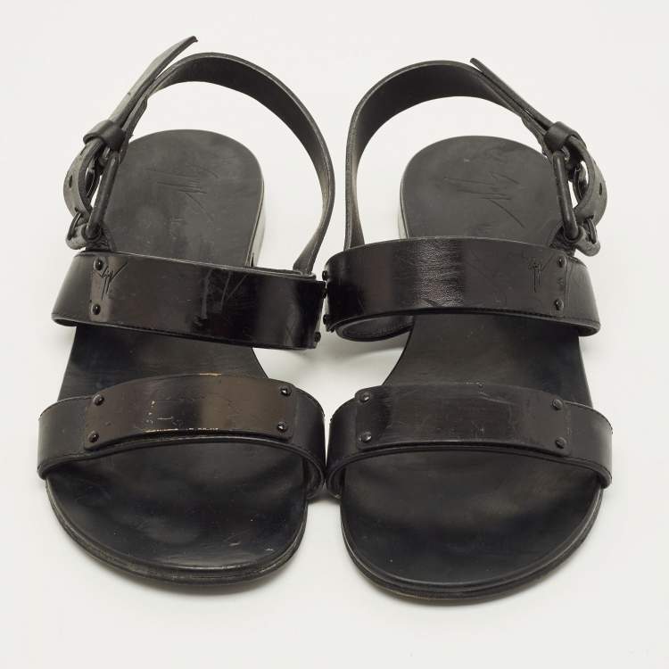 Pre Owned Giuseppe Zanotti Size 40 Black Leather Slingback Flat Sandals