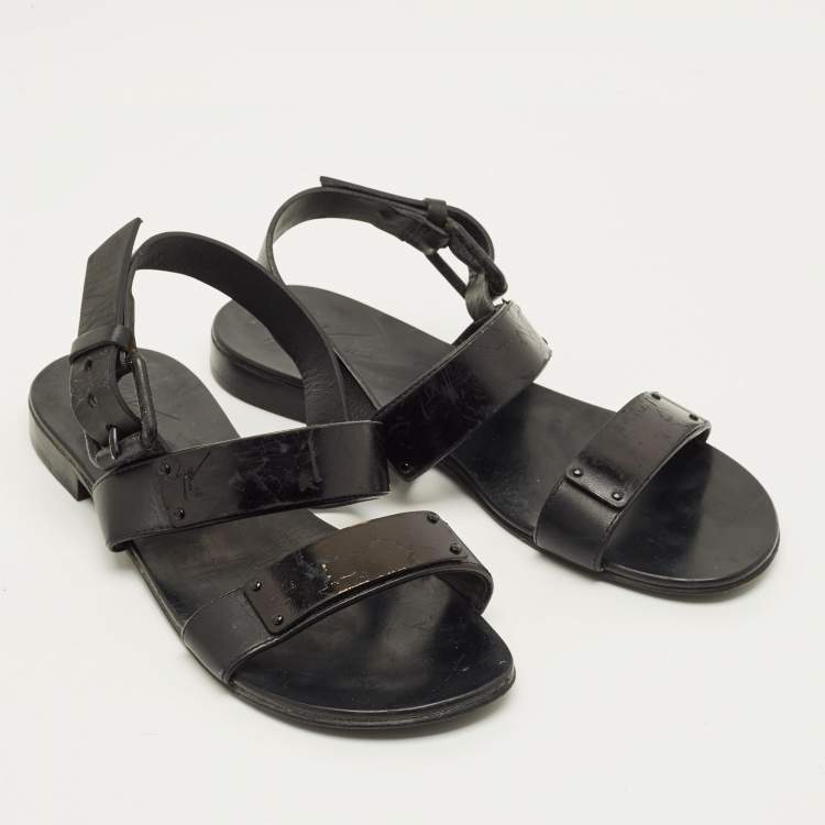 Pre Owned Giuseppe Zanotti Size 40 Black Leather Slingback Flat Sandals