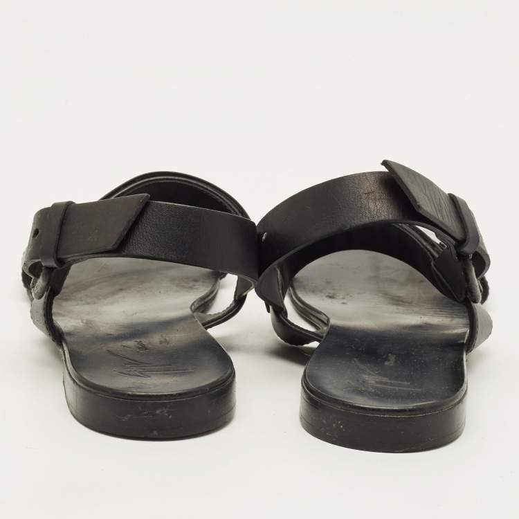 Pre Owned Giuseppe Zanotti Size 40 Black Leather Slingback Flat Sandals