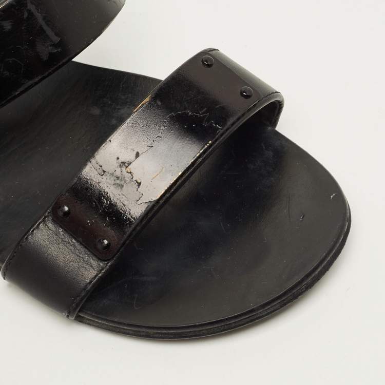 Pre Owned Giuseppe Zanotti Size 40 Black Leather Slingback Flat Sandals