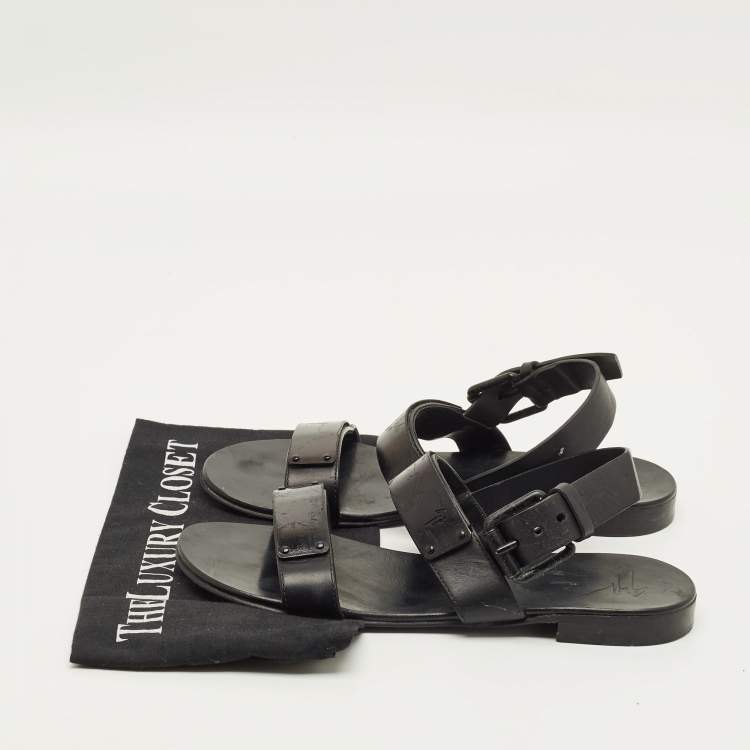 Pre Owned Giuseppe Zanotti Size 40 Black Leather Slingback Flat Sandals