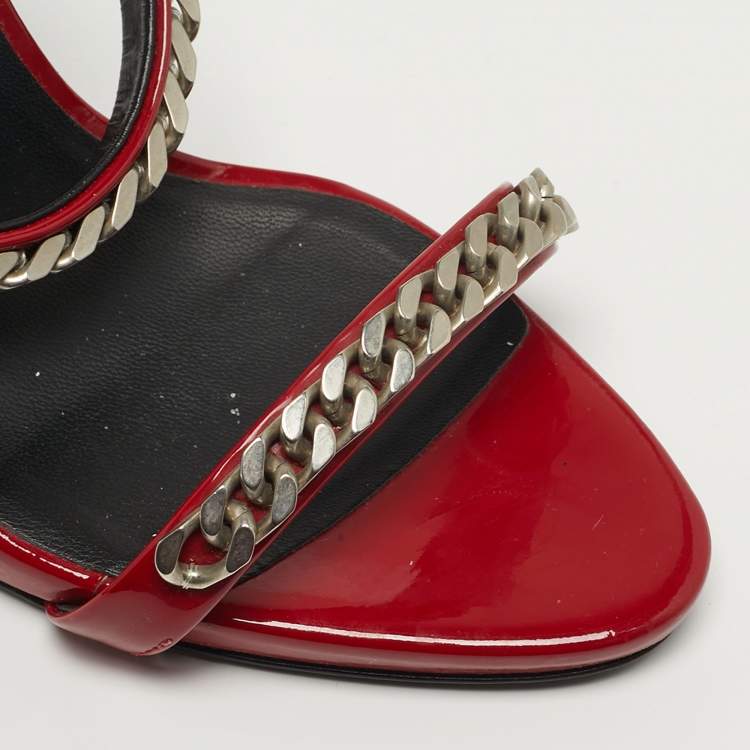 Pre Owned Giuseppe Zanotti Curb Chain Size 40 Red Patent Leather Slide Sandals