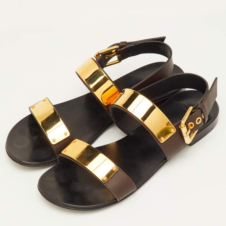 Pre Owned Giuseppe Zanotti Jason Size 41 Dark Brown Leather Slingback Flat Sandals