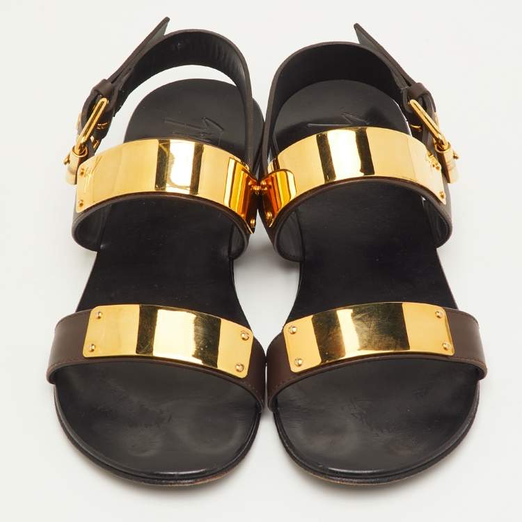 Pre Owned Giuseppe Zanotti Jason Size 41 Dark Brown Leather Slingback Flat Sandals