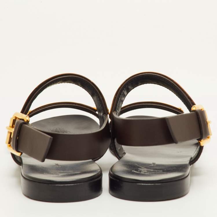 Pre Owned Giuseppe Zanotti Jason Size 41 Dark Brown Leather Slingback Flat Sandals