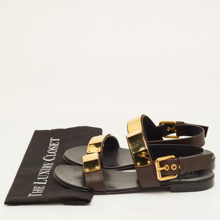 Pre Owned Giuseppe Zanotti Jason Size 41 Dark Brown Leather Slingback Flat Sandals