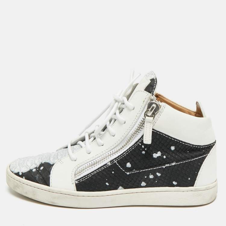 Pre Owned Giuseppe Zanotti Frankie Size 38 Tricolor Leather and Python Embossed High Top Sneakers