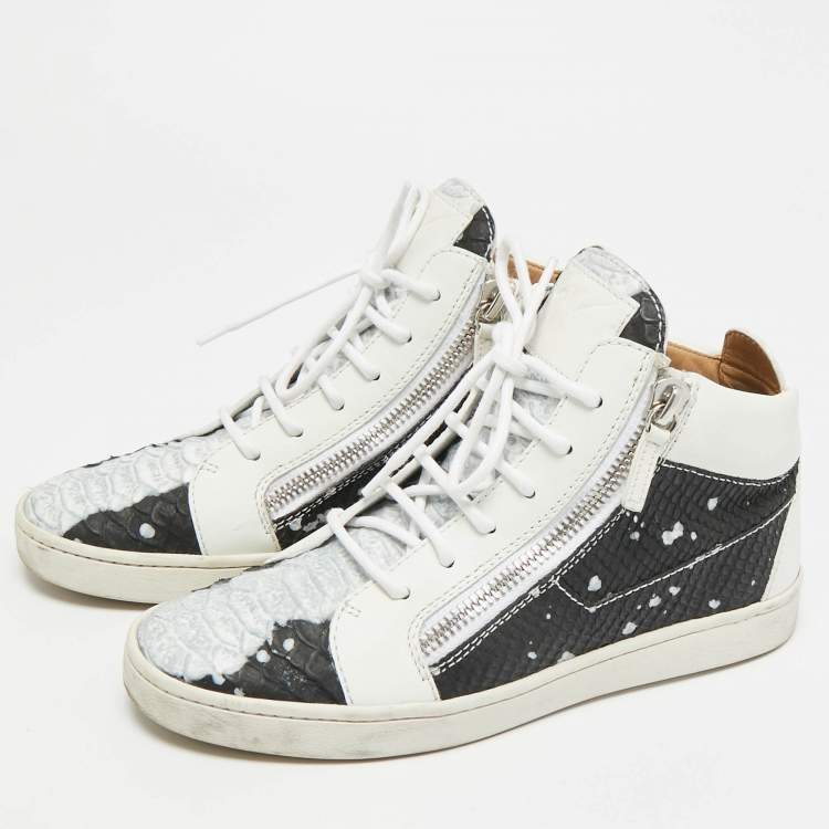 Pre Owned Giuseppe Zanotti Frankie Size 38 Tricolor Leather and Python Embossed High Top Sneakers