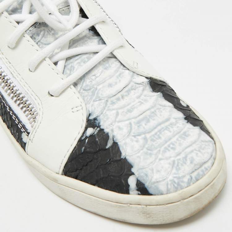 Pre Owned Giuseppe Zanotti Frankie Size 38 Tricolor Leather and Python Embossed High Top Sneakers