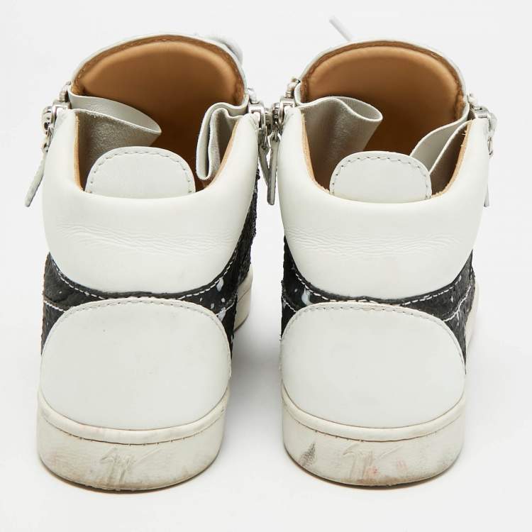 Pre Owned Giuseppe Zanotti Frankie Size 38 Tricolor Leather and Python Embossed High Top Sneakers