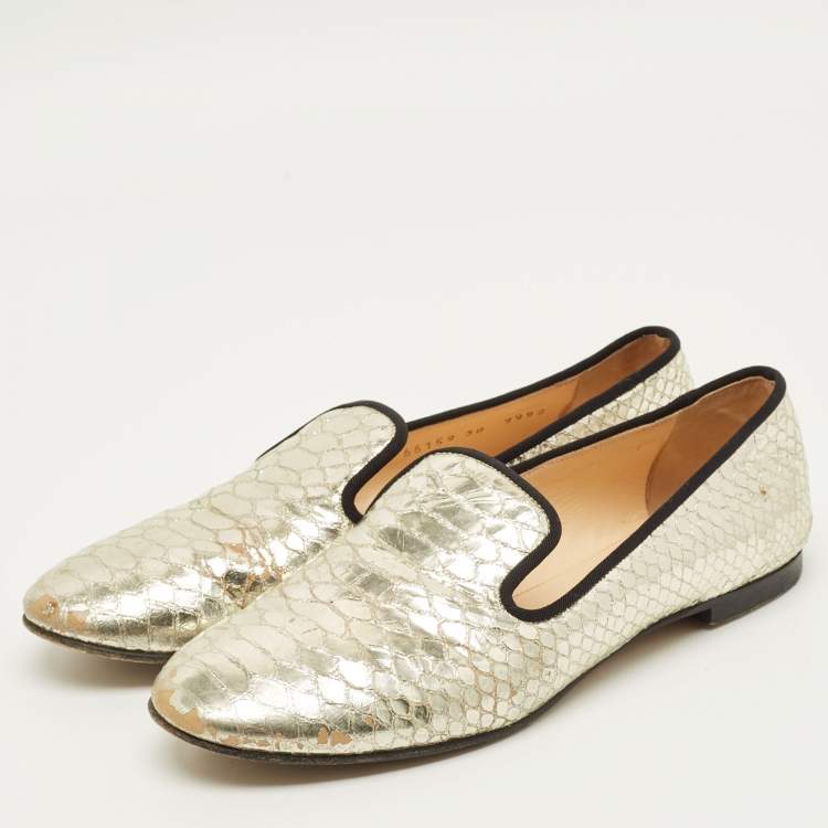 مملوكة مسبقًا Giuseppe Zanotti Size 38 Gold Python Embossed Leather Smoking Slippers