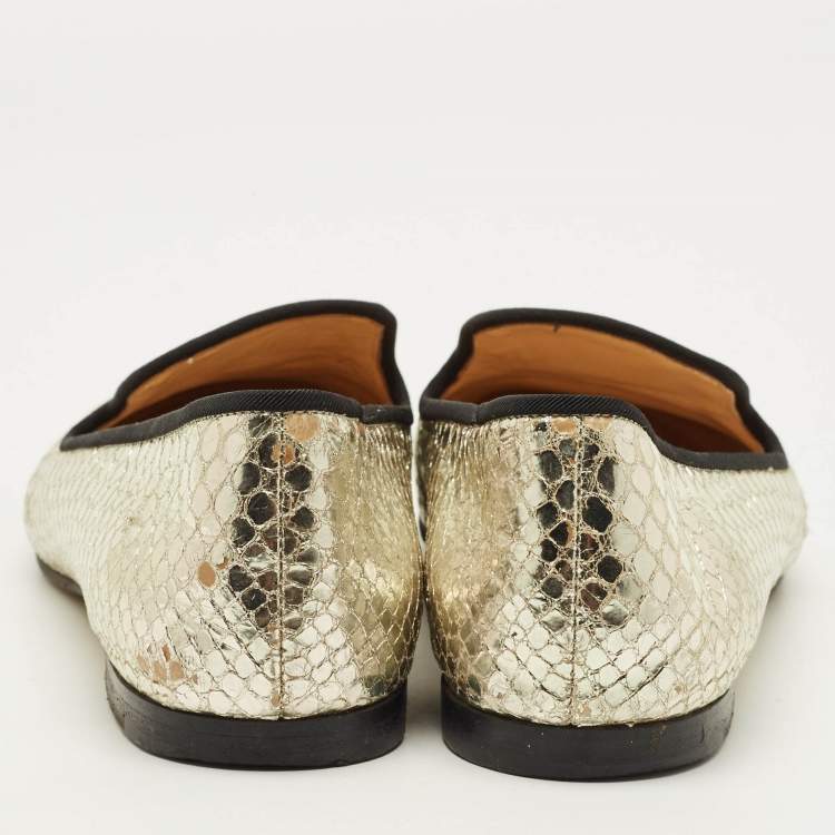 مملوكة مسبقًا Giuseppe Zanotti Size 38 Gold Python Embossed Leather Smoking Slippers