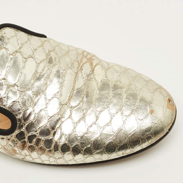 مملوكة مسبقًا Giuseppe Zanotti Size 38 Gold Python Embossed Leather Smoking Slippers