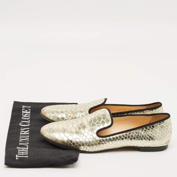 مملوكة مسبقًا Giuseppe Zanotti Size 38 Gold Python Embossed Leather Smoking Slippers