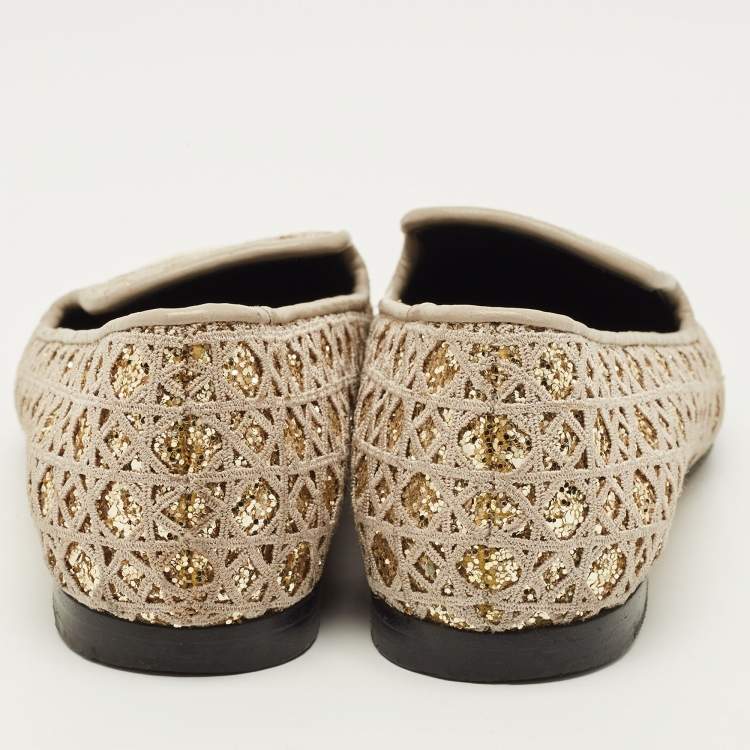 مملوكة مسبقًا Giuseppe Zanotti Size 37 Metallic Coarse Glitter and Leather Smoking Slippers