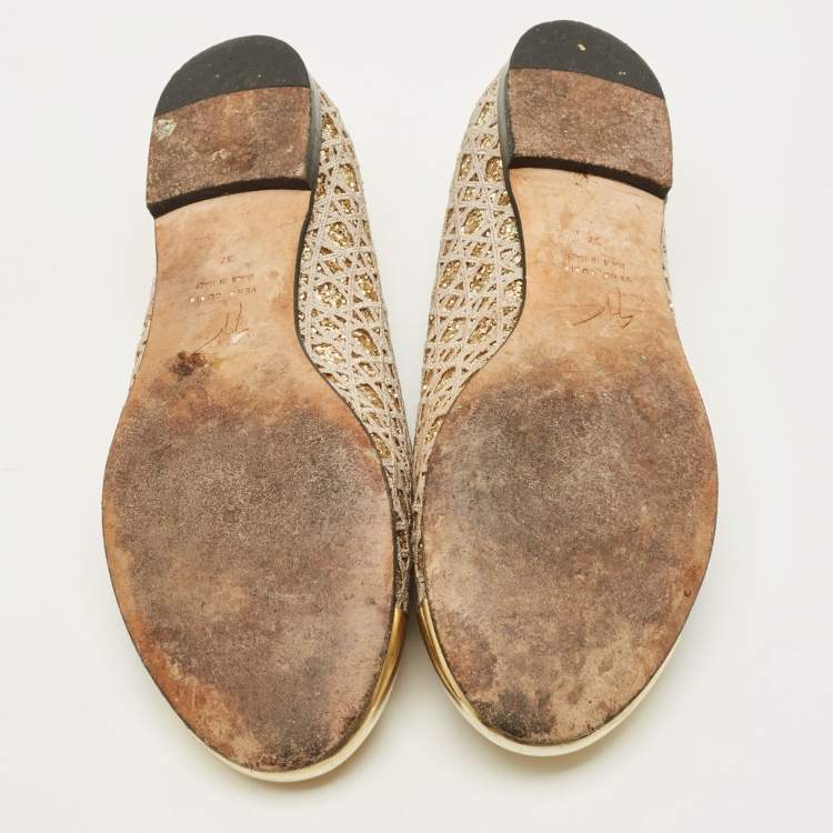 مملوكة مسبقًا Giuseppe Zanotti Size 37 Metallic Coarse Glitter and Leather Smoking Slippers