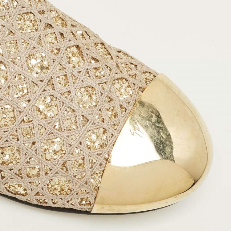 مملوكة مسبقًا Giuseppe Zanotti Size 37 Metallic Coarse Glitter and Leather Smoking Slippers