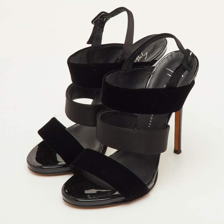 Pre Owned Giuseppe Zanotti Veronica Size 38.5 Black Satin and Velvet Strappy Slingback Sandals
