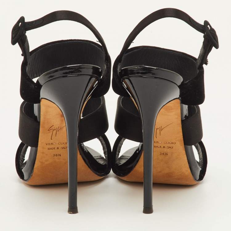 Pre Owned Giuseppe Zanotti Veronica Size 38.5 Black Satin and Velvet Strappy Slingback Sandals
