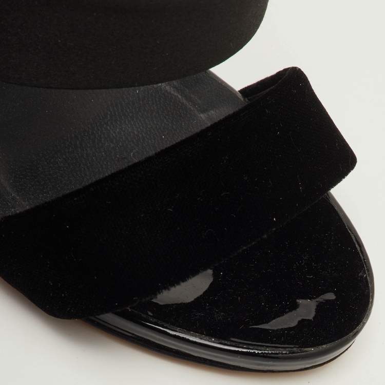 Pre Owned Giuseppe Zanotti Veronica Size 38.5 Black Satin and Velvet Strappy Slingback Sandals
