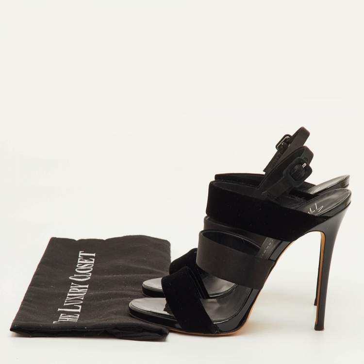 Pre Owned Giuseppe Zanotti Veronica Size 38.5 Black Satin and Velvet Strappy Slingback Sandals