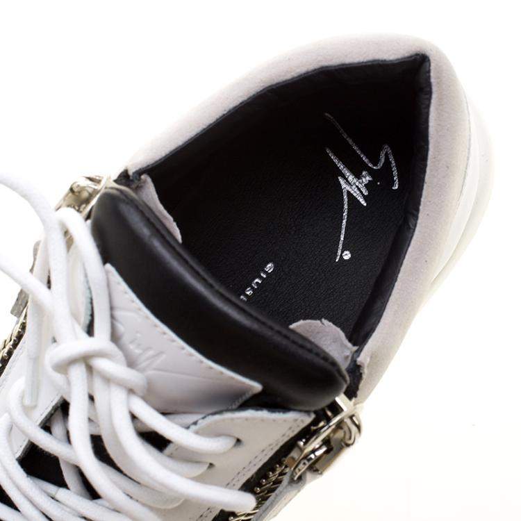 Pre Owned Giuseppe Zanotti Monochrome Leather and Mesh Megatron Lace Up Sneakers Size 40