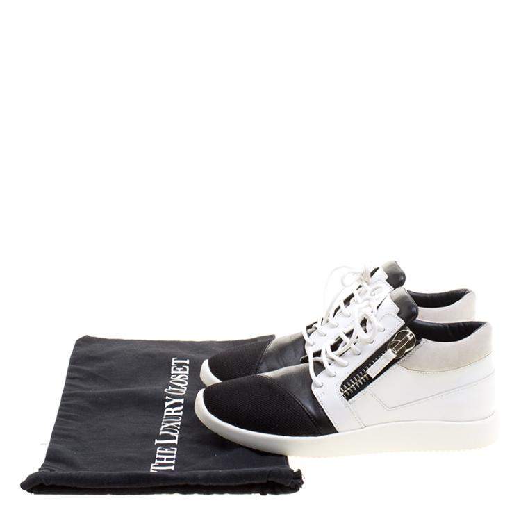 Pre Owned Giuseppe Zanotti Monochrome Leather and Mesh Megatron Lace Up Sneakers Size 40