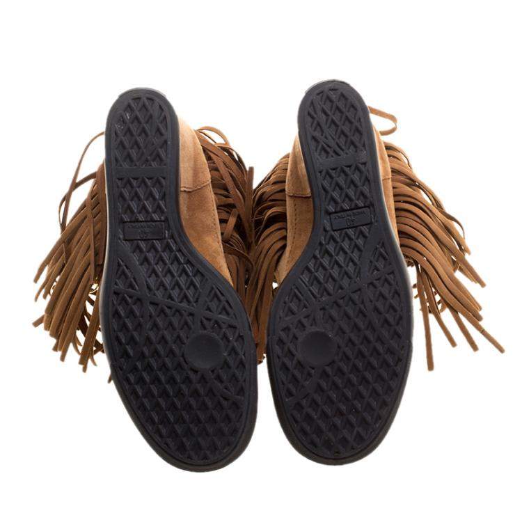 Pre Owned Giuseppe Zanotti Brown Suede Lorenze Fringe Wedge Sneakers Size 40