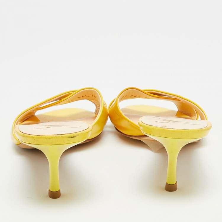 Pre Owned Giuseppe Zanotti Size 36.5 Yellow Patent Leather Criss Cross Slide Sandals