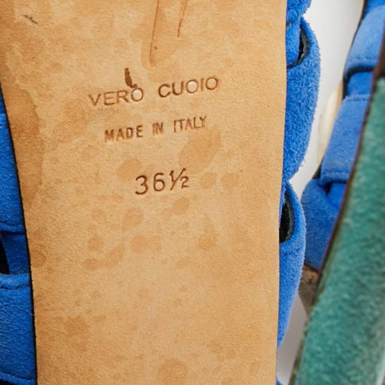 Pre Owned Giuseppe Zanotti Size 36.5 Two Tone Suede Cutout Caged Platform  Ankle Strap Sandals