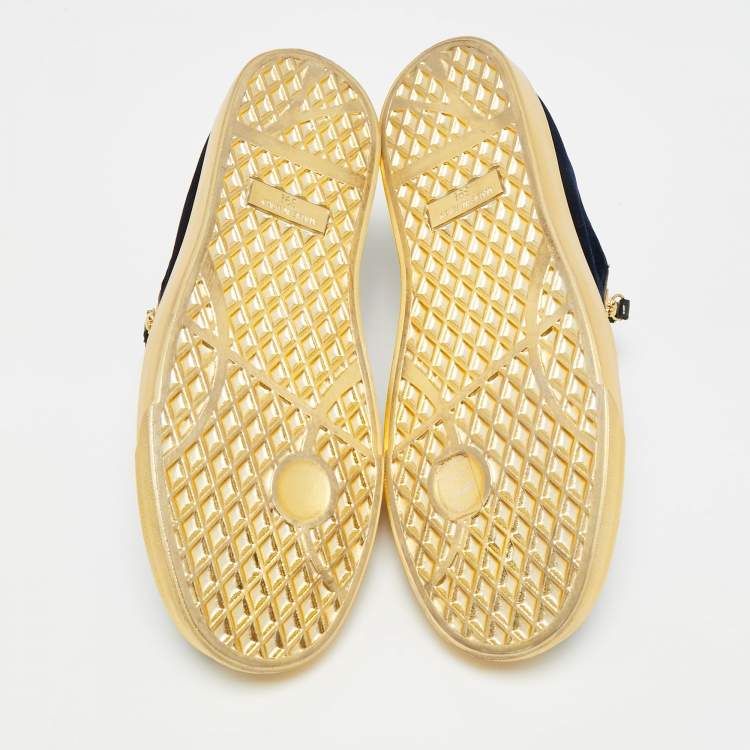 Pre Owned Giuseppe Zanotti May London Size 39.5 Navy Blue Velvet Low Top Sneakers