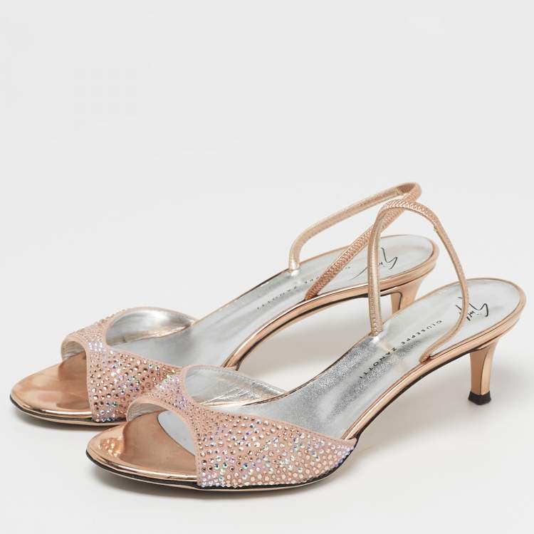 Pre Owned Giuseppe Zanotti Lilibeth Starlight Size 37 Pink Suede Crystal Embellished Slingback Sandals