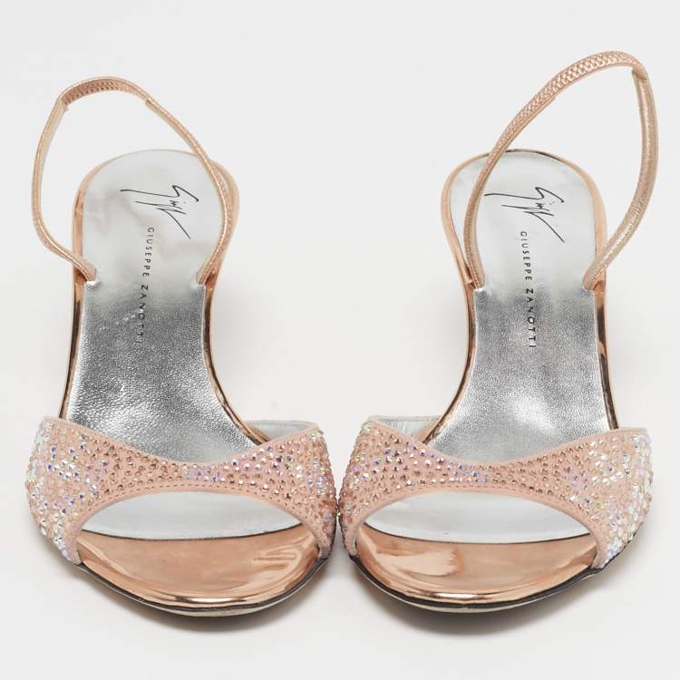 Pre Owned Giuseppe Zanotti Lilibeth Starlight Size 37 Pink Suede Crystal Embellished Slingback Sandals