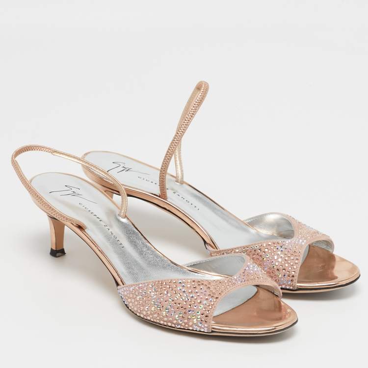Pre Owned Giuseppe Zanotti Lilibeth Starlight Size 37 Pink Suede Crystal Embellished Slingback Sandals