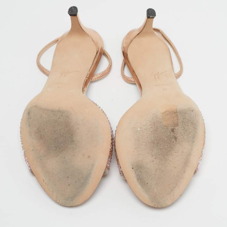 Pre Owned Giuseppe Zanotti Lilibeth Starlight Size 37 Pink Suede Crystal Embellished Slingback Sandals