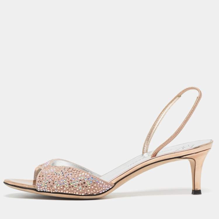 Pre Owned Giuseppe Zanotti Lilibeth Starlight Size 37 Pink Suede Crystal Embellished Slingback Sandals