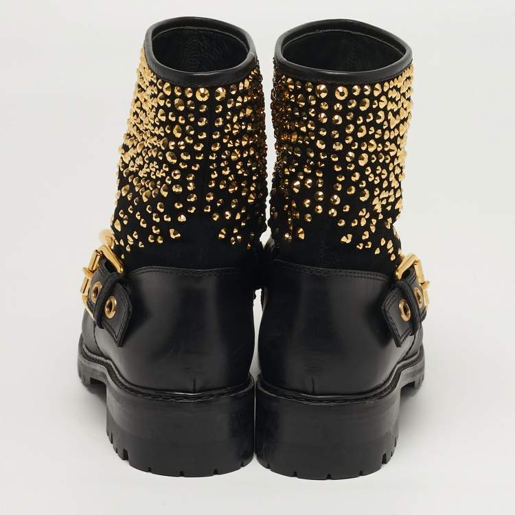 Pre Owned Giuseppe Zanotti Size 40 Black Leather Chain Detail Ankle Boots 