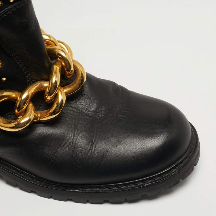 Pre Owned Giuseppe Zanotti Size 40 Black Leather Chain Detail Ankle Boots 