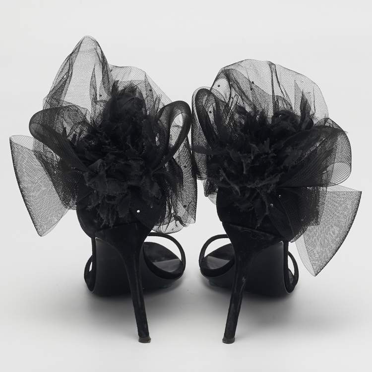 Pre Owned Giuseppe Zanotti Basic 105 Size 38 Black Lace and Suede Slide Sandals