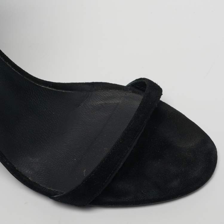 Pre Owned Giuseppe Zanotti Basic 105 Size 38 Black Lace and Suede Slide Sandals