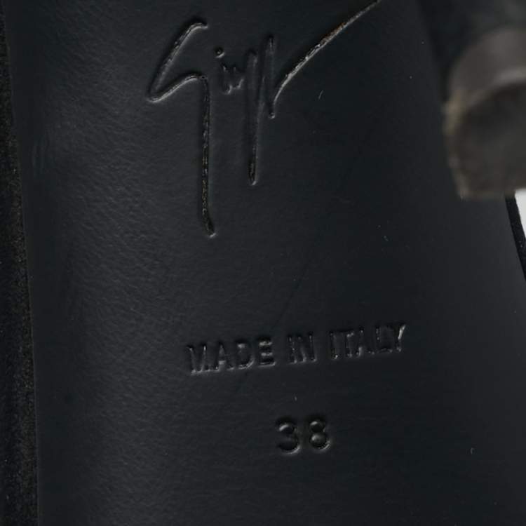 Pre Owned Giuseppe Zanotti Basic 105 Size 38 Black Lace and Suede Slide Sandals