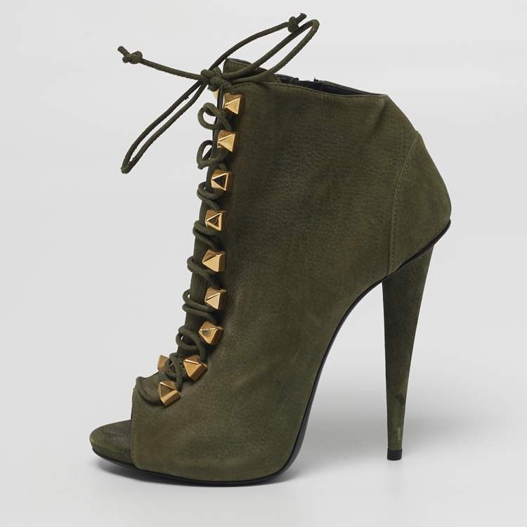 Pre Owned Giuseppe Zanotti Size 37.5 Green Nubuck Leather Ankle Length Boots